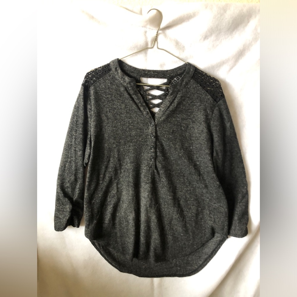 No Boundaries Charcoal Lace-Up Blouse